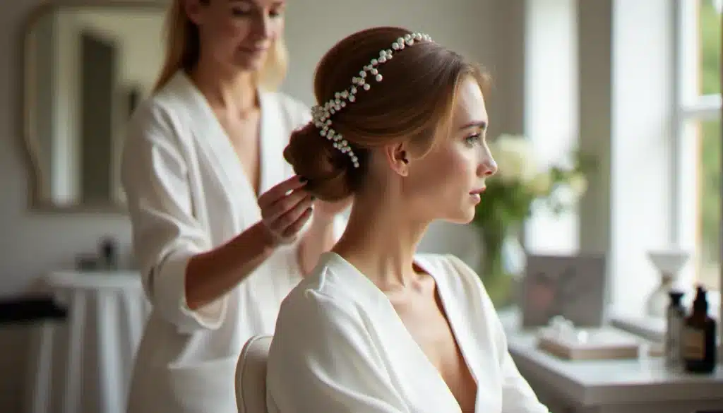 coiffeur de mariage que demander featured Future mariée en salon préparant les questions coiffeur de mariage que demander avant son essai coiffure