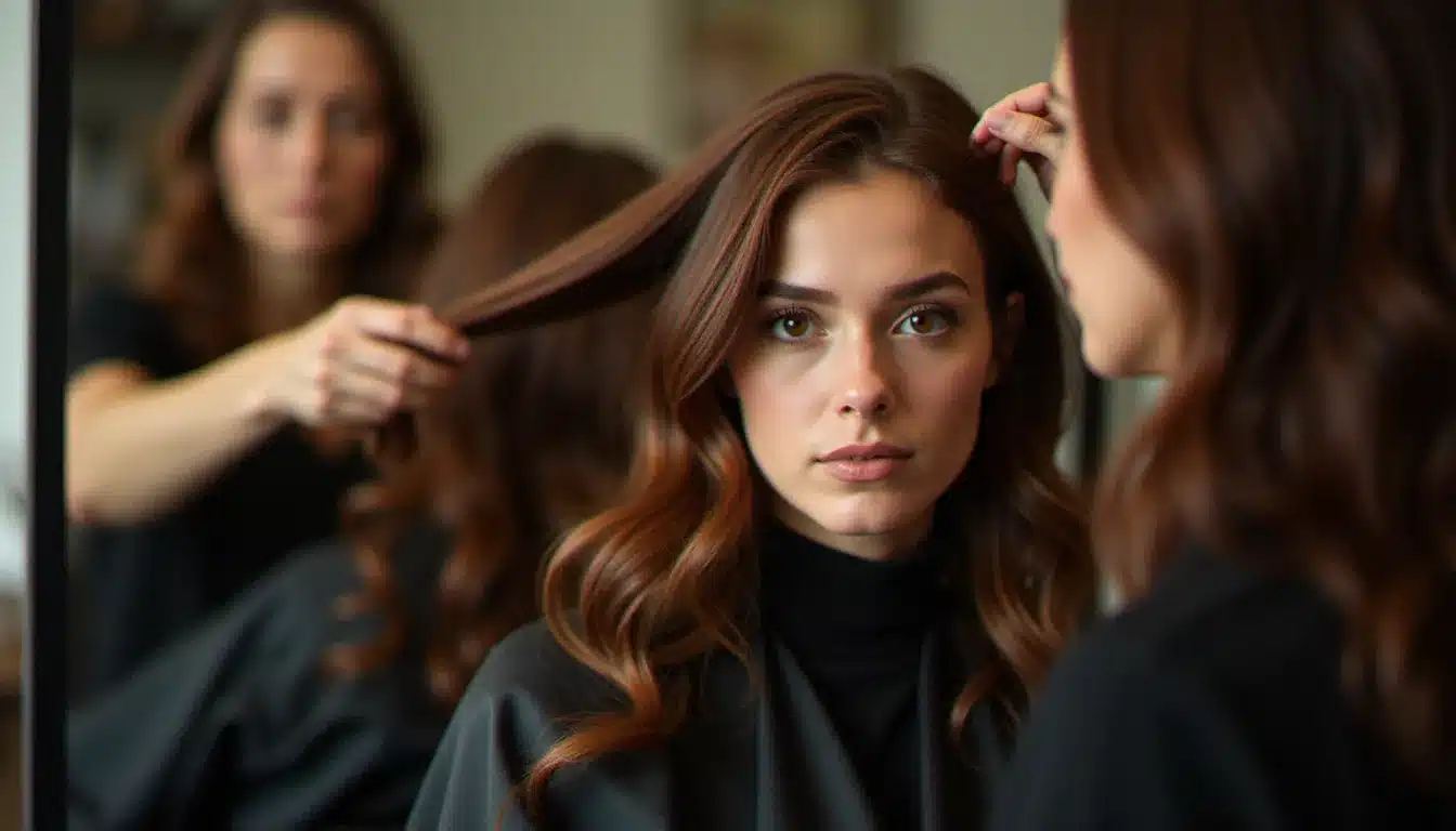 Cliente en salon pendant un diagnostic pour comprendre la duree moyenne d une coloration et l’entretien de sa couleur